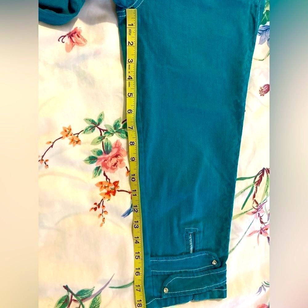 Capellini Women’s Turquoise Stretch Crop Pant Size 7 - Picture 11 of 12